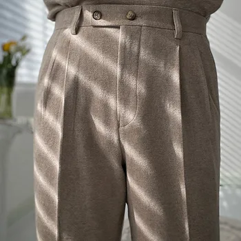 Плотные Теплые Универсальные брюки British Casual С высокой талией, Прямые брюки-труба, Весенние Новые брюки 2023, Модные мужские Панталоны Hombre