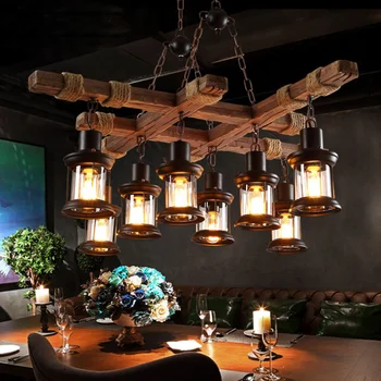 Подвесные светильники в стиле ретро Лофт, люстры из массива дерева для ресторана, кофейни, винтажное промышленное освещение для гостиной
