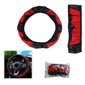 Полезная прочная Практичная отделка крышки рулевого колеса, 1 шт., 38 см, черная и красная кожа из углеродного волокна, экологически чистая