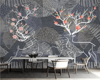 Пользовательские обои геометрические линии лось цветок ТВ фон стены домашнее украшение гостиная спальня фреска 3D обои