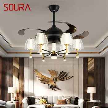 Потолочный светильник SOURA Fan с дистанционным управлением, невидимая лопасть вентилятора, светодиодные светильники для дома, декоративные для гостиной, спальни, ресторана