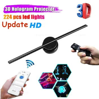 Проектор 3D-голограммы Wifi, Рекламный дисплей, Светодиодный Голографический Вентилятор, Лампа для голографического изображения, свет логотипа для 3D-рекламы