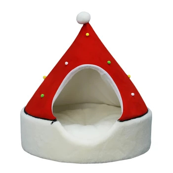 Производитель Съемная крыша Рождественская Елка Новая Мягкая домашняя Собака Кошка Коническая Палатка-кровать Дом
