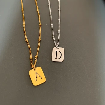 Простое Маленькое Ожерелье с подвеской в виде начальной буквы, Женщины, Мужчины, Модный Стальной Полый Алфавит, Геометрический Шарм, Колье-цепочка из бисера, ювелирные изделия