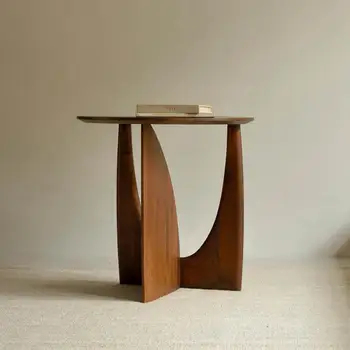 Простой круглый журнальный столик из массива дерева, приставной столик, круглый стол в скандинавском стиле, Прикроватный столик, Геометрический Дизайнерский угловой столик