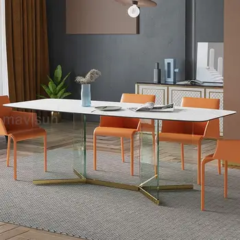 Прямоугольный стол в итальянском стиле, массивная рама из закаленного стекла, мебель для больших квартир с закругленными углами, Кухонная мебель