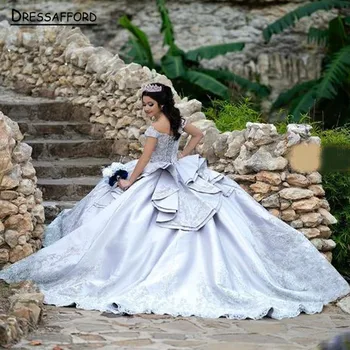 Пышное платье принцессы Sweet 16 платье с кружевной аппликацией, бальное платье на шнуровке с открытыми плечами, 15 лет