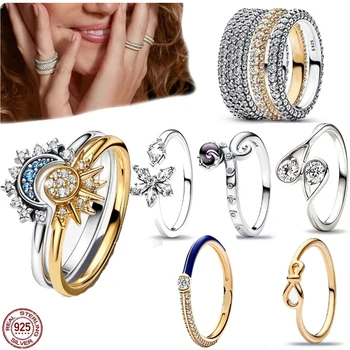 Различные стили Кольцо-капелька из стерлингового серебра S925 пробы, Лунное кольцо, Солнечное кольцо, кольцо из розового золота с бриллиантами, подарок на годовщину ювелирных изделий своими руками