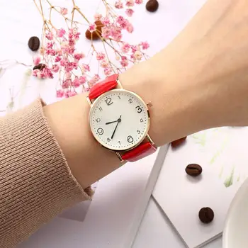 Ремешок аналоговых кварцевых наручных часов Корейская мода, простые повседневные женские часы из искусственной кожи