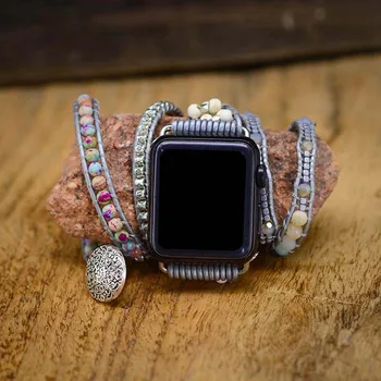 Ремешок для часов Apple Watch 7 41мм 45мм Богемия Бирюзовый Камень Браслет Ручной Работы для iWatch 6 SE 5 4 3 40мм 44мм 38мм 42мм Ремешок