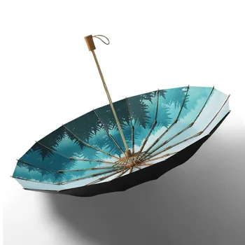 Ретро Ветрозащитный трехстворчатый зонт с защитой от ультрафиолета, 16 ребер, деревянная ручка, китайский классический зонт для женщин, мужской зонтик в подарок