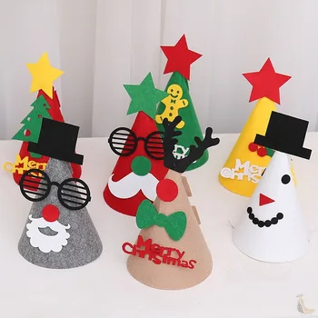 Рождественская шляпа для дома своими руками из фетра с изображением Санта-Клауса Лося, Шляпа для детской вечеринки, Рождественские украшения, Аксессуары, Детские поделки