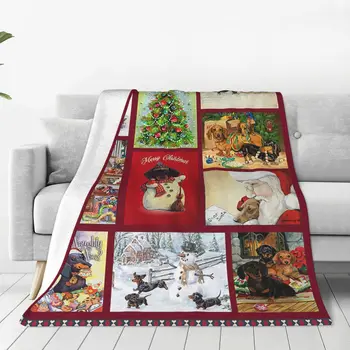Рождественские Фланелевые пледы с изображением собаки таксы, Новогоднее одеяло для дивана, теплое плюшевое тонкое одеяло