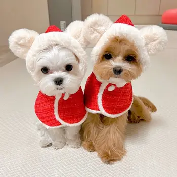Рождественский плащ для домашних животных, уши, Нагрудник с капюшоном, Теплая Накидка, Новогодняя одежда для вечеринки для собак, пальто для домашних животных, Модная одежда для собак