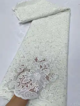 Розовая Африканская Нигерийская Шифоновая кружевная ткань Африканская кружевная ткань 2023 Высокого качества С камнями Французское кружево для пошива Свадебного платья