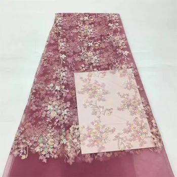 Розовая Высококачественная Африканская кружевная ткань 2023, Французская сетка, ткань с пайетками, Вышитое кружево, Тюль, Нигерийская кружевная ткань Wp207-2