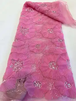 Розовая Кружевная ткань с Последними Африканскими блестками и бисером 2023 года, высококачественный кружевной материал, Французские Нигерийские кружевные ткани для женской вечеринки