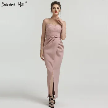 Розовые вечерние платья с жемчугом Русалки с длинными рукавами, Элегантные Модные Сексуальные вечерние платья 2023 Serene Hill QA8022
