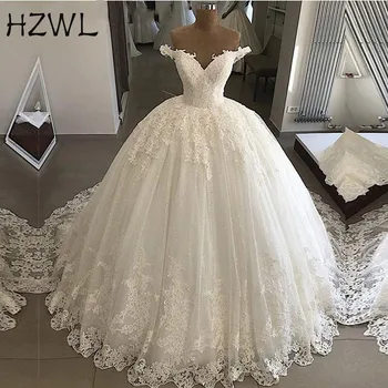 Роскошное свадебное платье 2019, юбка принцессы с аппликацией, Расшитая бисером, Бальное платье со шлейфом в часовне, Свадебное платье Vestido de Noiva