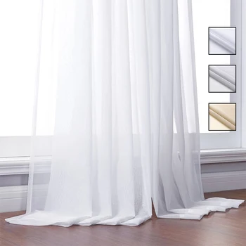 Роскошные белые тюлевые шторы для гостиной Украшения спальни Современный шифон Сплошная Прозрачная вуаль Кухонная занавеска на заказ