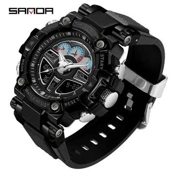 Роскошные мужские спортивные часы бренда SANDA, водонепроницаемый противоударный светодиодный будильник, Секундомер обратного отсчета, электронные часы для мужчин