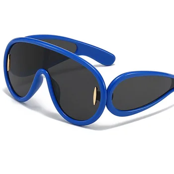 Роскошные солнцезащитные очки Wave Mask Для женщин 2023, новые модные солнцезащитные очки One Piece для мужчин, овальные солнцезащитные очки большого размера, трендовые продукты