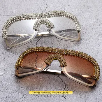 Роскошные солнцезащитные очки для велоспорта с бриллиантами Y2k, женские солнцезащитные очки без металлической оправы, Винтажные серебряные солнцезащитные очки с крупными стразами ярких оттенков