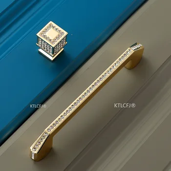 Ручка ящика шкафа из цинкового сплава Европейская мода Бриллиантовое Золото Мебельный шкаф Выдвижной шкаф Кухонная ручка