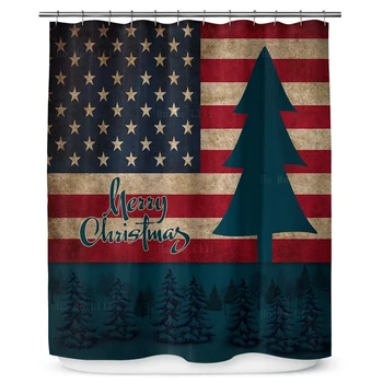 С Рождеством, Рождественская елка, американский флаг, водонепроницаемая современная ткань, занавеска для душа, декор ванной комнаты