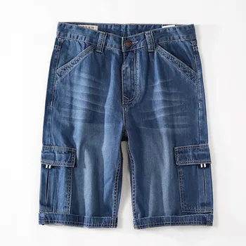 Свободные прямые джинсовые шорты, Летние мужские мешковатые брюки длиной до колена, повседневные джинсы, большие размеры 46 48, джинсовые брюки, мужские плавки