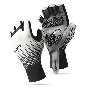 Серые велосипедные перчатки, мужские летние спортивные нескользящие солнцезащитные дышащие велосипедные перчатки для рыбалки на открытом воздухе, перчатки из хлопчатобумажного волокна с половиной пальца