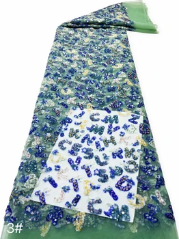 Сетчатая кружевная ткань в нигерийском стиле с блестками ручной работы, Африка 2022, высококачественное роскошное тюлевое кружево из бисера для пошива свадебного вечернего платья