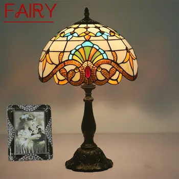 Сказочная Современная настольная лампа Tiffany LED, Креативный Ретро Европейский настольный светильник из витражного стекла, декор для дома, гостиной, спальни