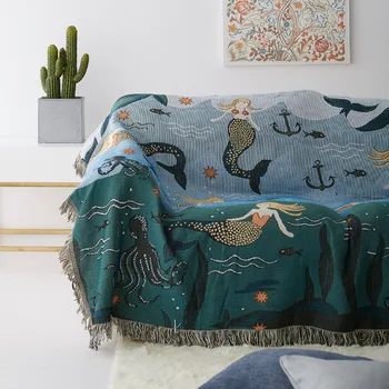 Скандинавское мультяшное одеяло для дивана и накидки Русалка, вязаное полотенце для дивана, бохо декор, аниме одеяло, покрывало, дорожный коврик для пикника, ковер