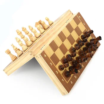 Складной Деревянный Магнитный Международный Шахматный набор Внутри Для хранения Портативная Настольная игра для путешествий Развлечения Семейная Шахматная доска