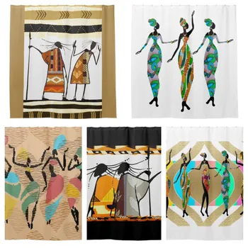 Современное Народное искусство африканских племен, Африканский танец, Занавеска для душа с рисунком Африканской леди, Занавеска для ванной комнаты с крючком