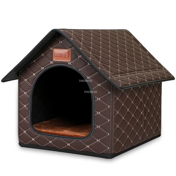Современные кожаные домики для собак Four Seasons, Универсальная закрытая Теплая конура, простой Креативный дом, принадлежности для маленьких и средних собак, кровать для собаки