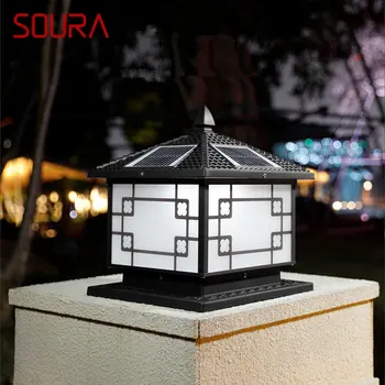 Солнечная лампа SOURA на столбе, Винтажный простой черный декор, уличный светильник, водонепроницаемый IP65 для дома, виллы, крыльца, двора