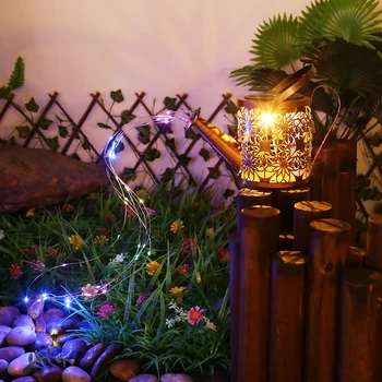 Солнечный Железный художественный чайник для воды Выдолбленная лампа светодиодный наземный светильник для сада во внутреннем дворе на Рождество, Хэллоуин, украшение ландшафта