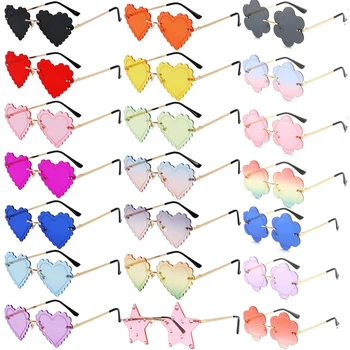 Солнцезащитные очки в форме сердца без оправы для женщин, модные солнцезащитные очки в металлической оправе, винтажные оттенки UV400