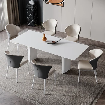 Сочетание белого стола и стула Мебель для столовой Современный дизайн Каменная плита 2 метра 6 Человек Минималистичный кухонный стол