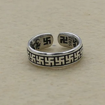 Старинные тайские серебряные ювелирные изделия оптом Винтажное кольцо из стерлингового серебра s925 пробы, открывающее мужской протектор Се оптом Буддийская сутра мода