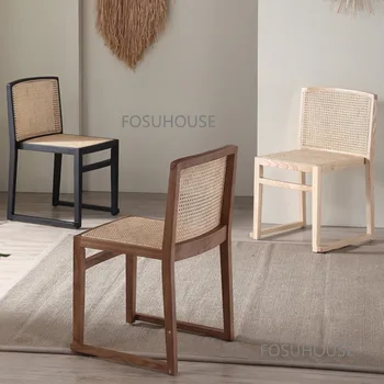 Стул для столовой из ротанга в скандинавском стиле, современная простая уличная мебель, стул из массива дерева, спинка для домашнего отдыха, стулья для ресторана для отдыха
