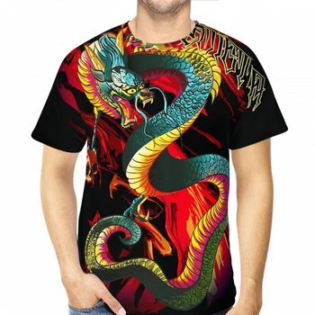 Традиционная мужская футболка с 3D-принтом в виде татуировки дракона, унисекс, свободные топы из полиэстера с рисунком дракона, пляжные футболки