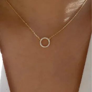 Трендовое Элегантное ювелирное ожерелье с подвеской в виде хрустального круга золотистого цвета, женское модное ожерелье Unquie Оптом