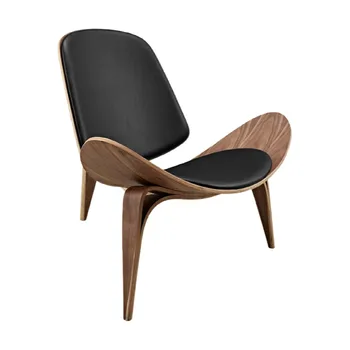 Трехногий стул-ракушка в стиле Ханса Вегнера из ясеневой фанеры, мебель для гостиной из черной искусственной кожи, Современная реплика стула-ракушки