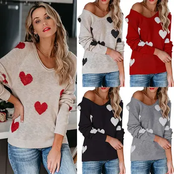 Трикотаж, Женский свитер, женские пуловеры, день Святого Валентина, свитер с V-образным вырезом, пуловеры, женский
