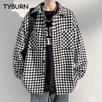 Удобная мужская клетчатая куртка TYBURN Thousand Bird, уличная демисезонная дизайнерская повседневная куртка в клетку размера оверсайз M 5XL