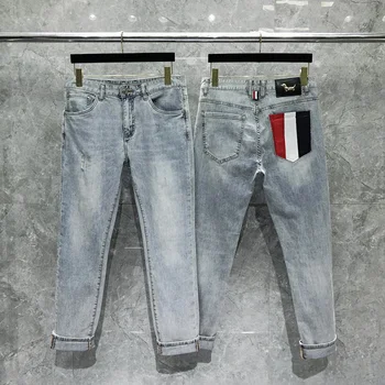 Уличная одежда для мужчин, узкие повседневные джинсы Slim Fit, четырехсезонного окрашивания, стрейчевые Прямые Модные джинсовые брюки, джинсы классического дизайна.
