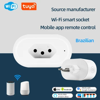 Умная розетка Tuya WiFi Голосовое управление Временем 16A Контроль мощности умной розетки Бразильского стандарта Поддерживает умную розетку Aleax